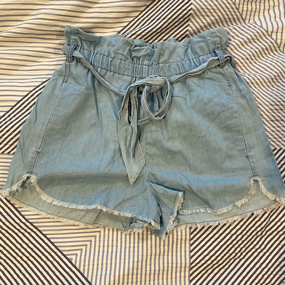 Chambray paper bag shorts